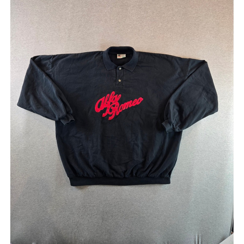 Vintage Alfa Romeo‎ Polo Sweatshirt Mens 3XL Black WEK 90s Made in USA Logo